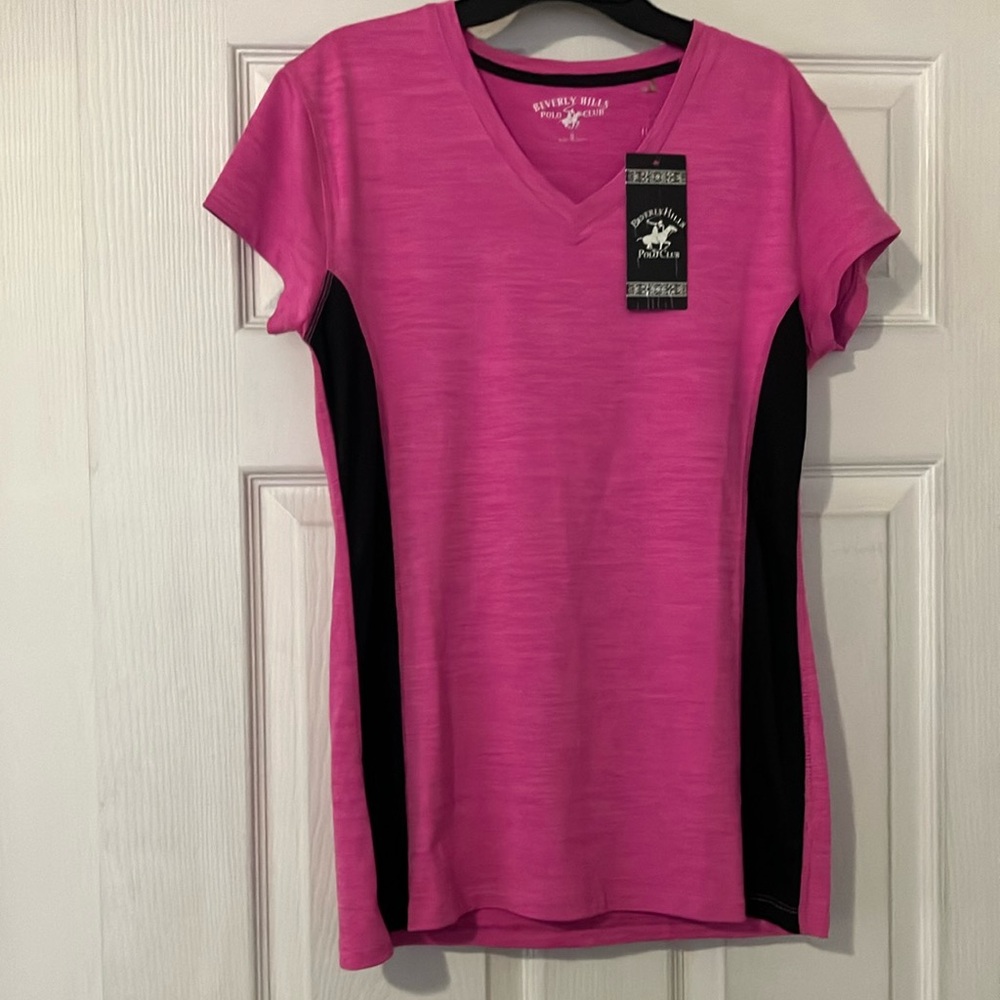 Beverly Hills Polo Club Women's Pink V-Neck Top